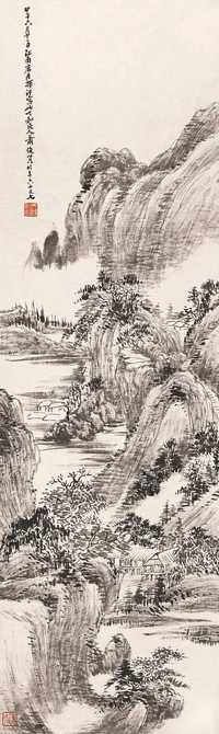 萧俊贤 甲子（1924年）作 山居清话 立轴